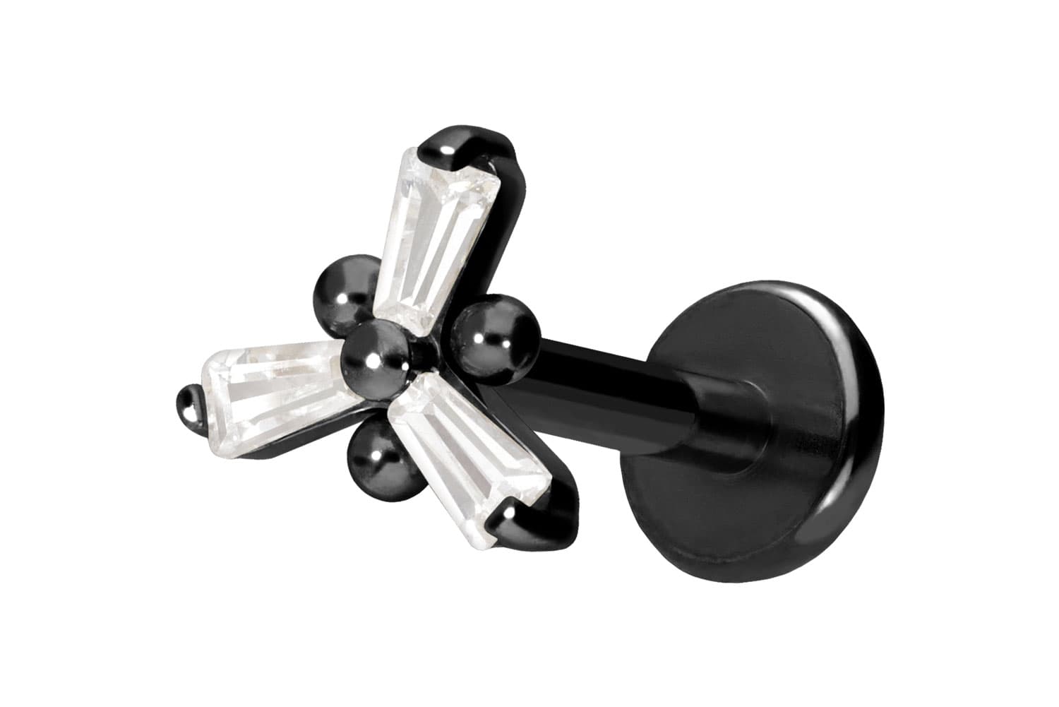 Titan Labret Piercing mit Push Fit KRISTALLBLUME